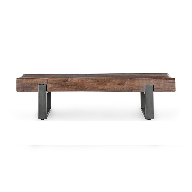 Reclaimed brown solid wood Duarte accent bench by Classic Home, showcasing sturdy construction and natural wood grain.
