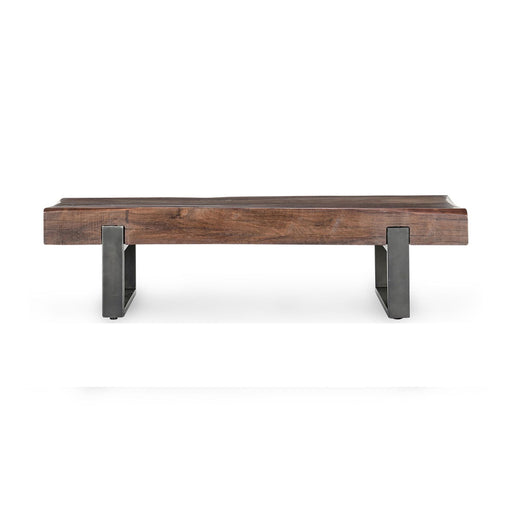 Reclaimed brown solid wood Duarte accent bench by Classic Home, showcasing sturdy construction and natural wood grain.