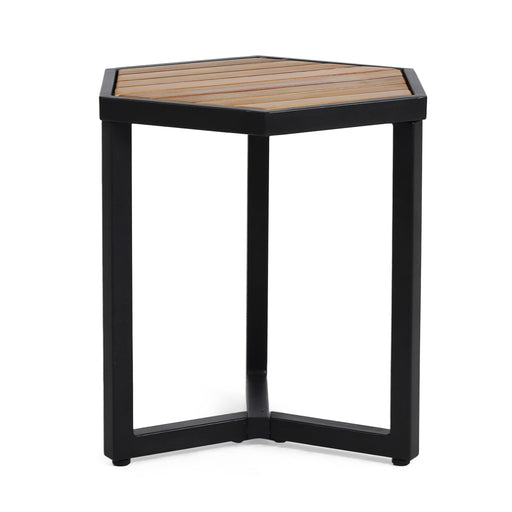 Outdoor Side Table With Iron Base And Slatted Top - Brown - R&R Furniture Gallery (Fountain Valley, CA)