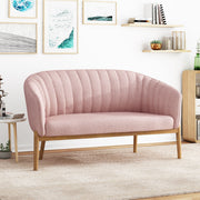 Noble House mid-century modern loveseat with channel-stitched backrest and sleek wooden legs, stylish and comfortable for living room.