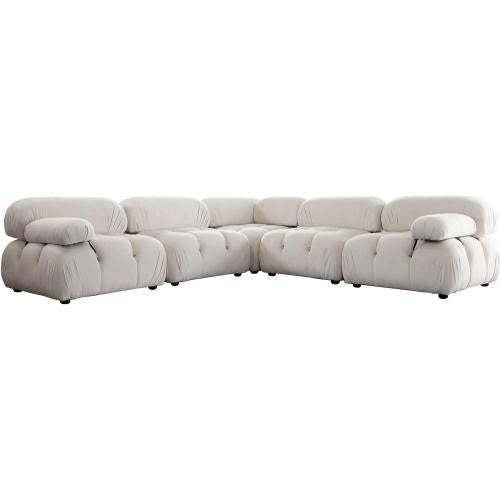 Paloma 5PC Modular 111 Inch Corner Sectional in Light Cream Velvet