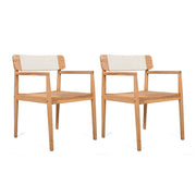 Creative Braided Acacia Wood Outdoor Dining Table And Chairs With Armrests (Set of 2) - Teak / White - R&R Furniture Gallery (Fountain Valley, CA)