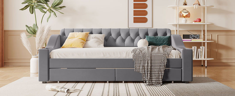 Upholstered Daybed With Storage Armrests And USB Port - R&R Furniture Gallery (Fountain Valley, CA)