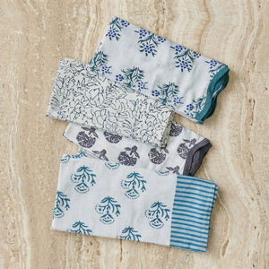 Crissy - Cotton Canvas Printed Napkins (Set of 4) - Blue Vintage Floral