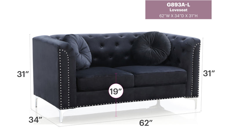 Stylish sloped arm loveseat by Glory Furniture, stationary sofa with plush cushions and modern design for living room comfort.