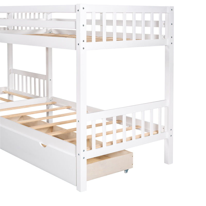 DreamHaus L-shaped bunk bed with built-in drawers, featuring a sturdy wooden frame, ladder, and space-saving design for kids' bedrooms.