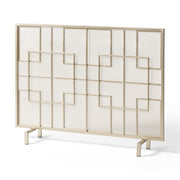 Modern single panel iron fire screen by Noble House featuring a sleek design for fireplace safety and decor.