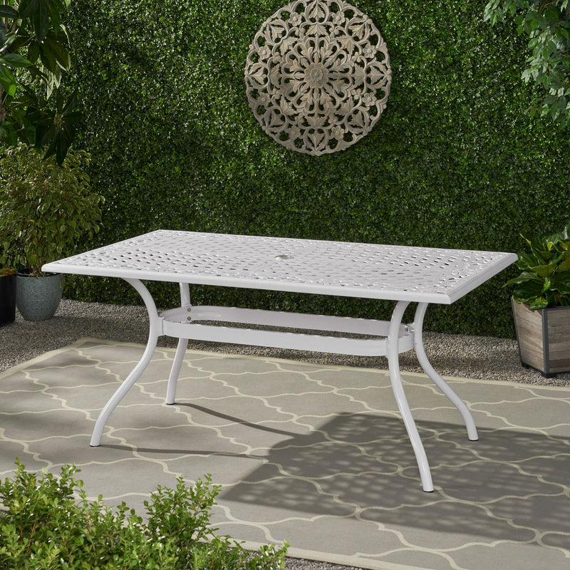 Celestine - Outdoor Cast Aluminum Dining Table With Floral Lattice Design And Umbrella Holder - R&R Furniture Gallery (Fountain Valley, CA)