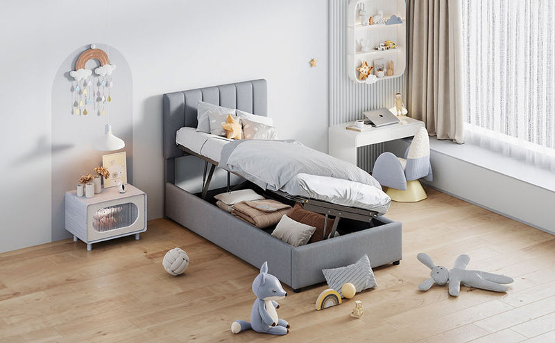 Upholstered Platform Bed With A Hydraulic Storage System - R&R Furniture Gallery (Fountain Valley, CA)