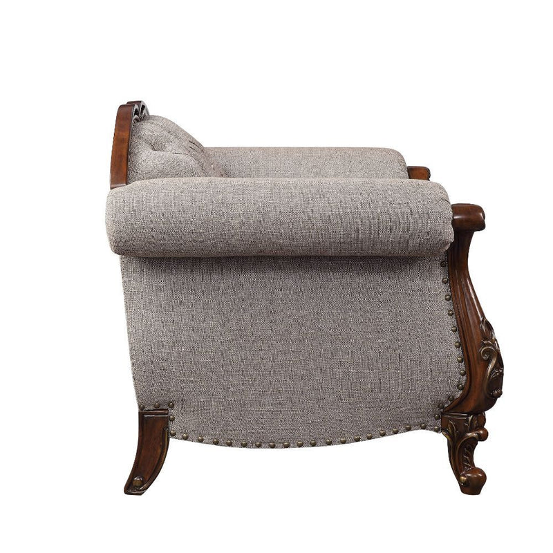 Miyeon - Sofa With 5 Pillows - Fabric & Cherry - R&R Furniture Gallery (Fountain Valley, CA)