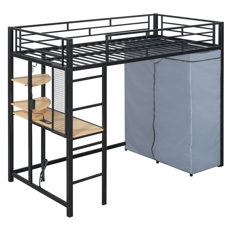 Loft Bed With Desk, Shelves, Power Outlet, LED Light And Wardrobe - R&R Furniture Gallery (Fountain Valley, CA)