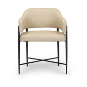 Sezanne vegan leather taupe dining arm chair by TOV Furniture with sleek modern design and padded seat.