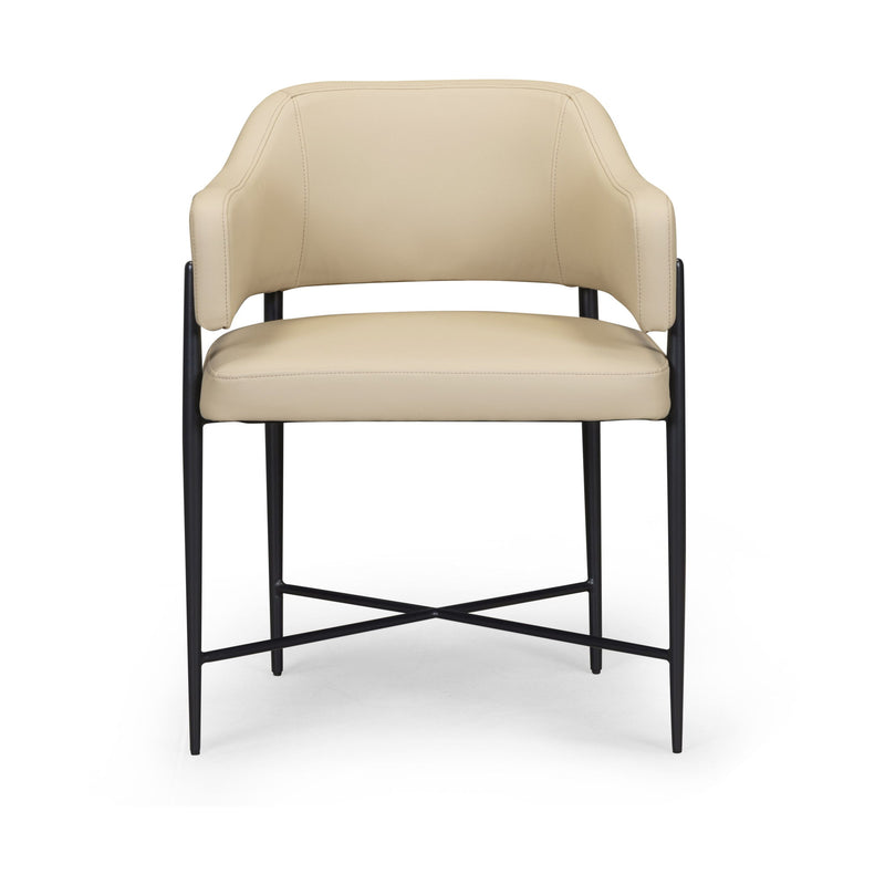 Sezanne vegan leather taupe dining arm chair by TOV Furniture with sleek modern design and padded seat.