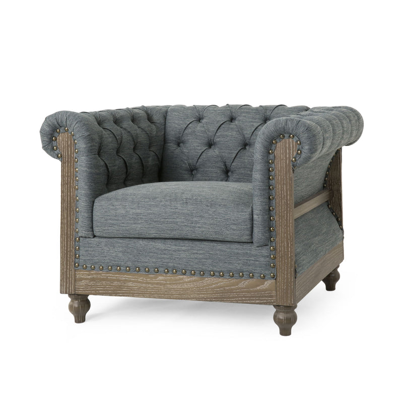 Fabric Upholstered Club Chair With Scrolled Tuxedo Arms - R&R Furniture Gallery (Fountain Valley, CA)