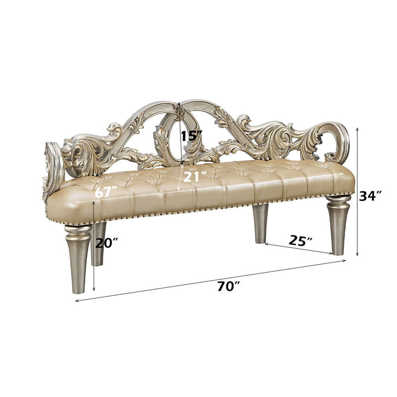 Danae - Bench - Champagne Synthetic Leather & Gold - R&R Furniture Gallery (Fountain Valley, CA)
