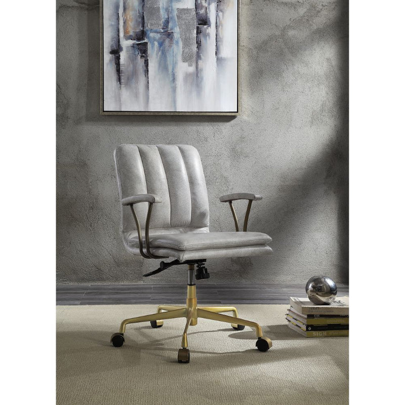 Damir - Office Chair - Vintage White Top Grain Leather & Chrome - R&R Furniture Gallery (Fountain Valley, CA)