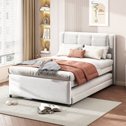 Upholstery Platform Bed With Trundle, Trundle Can Be Flat Or Erected - R&R Furniture Gallery (Fountain Valley, CA)