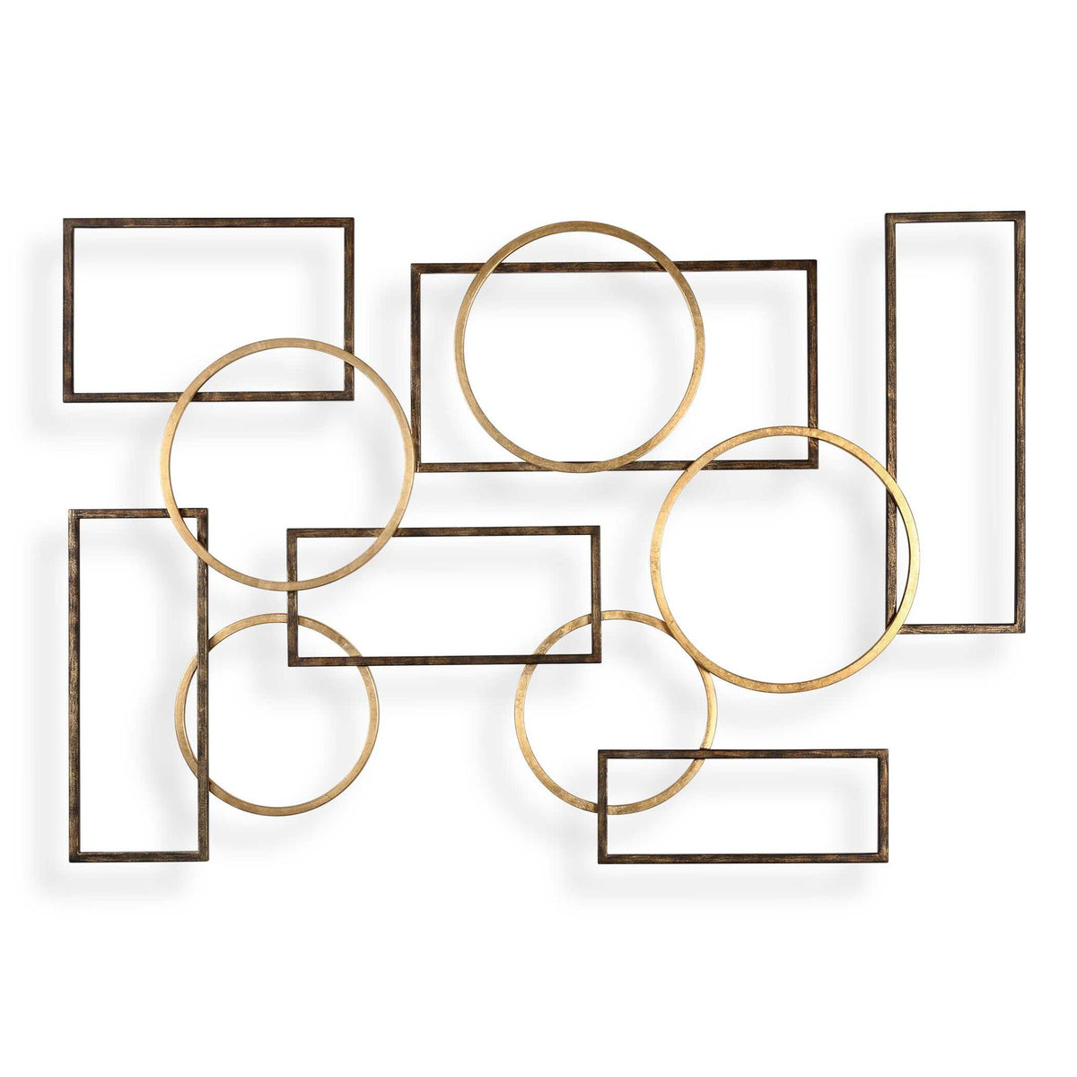 Uttermost Elias wall art featuring bronze and gold tones, modern wall decor with abstract geometric design.