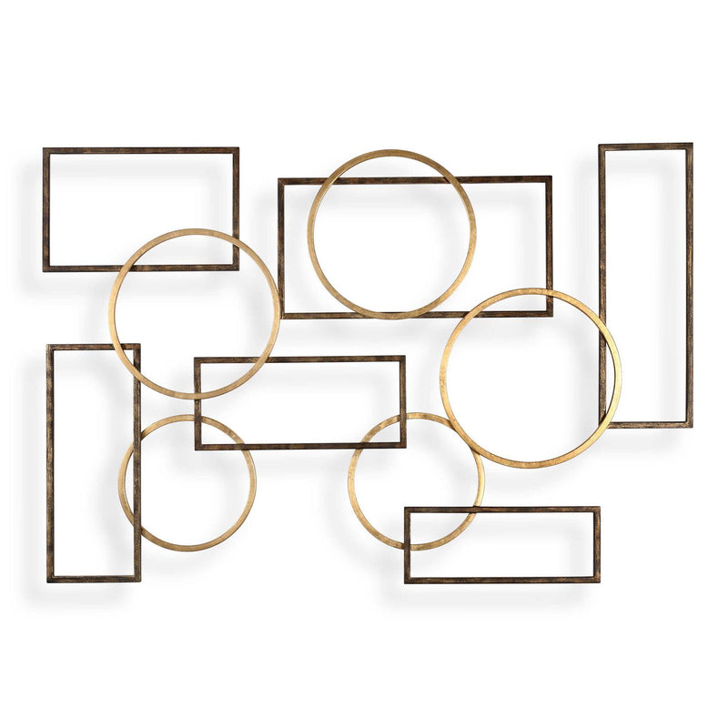 Uttermost Elias wall art featuring bronze and gold tones, modern wall decor with abstract geometric design.