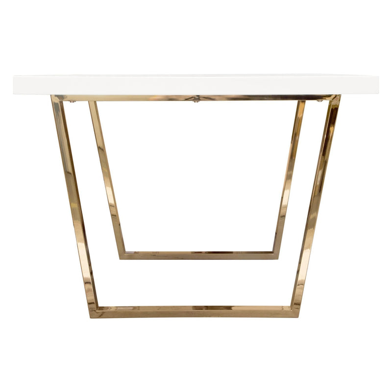 Mirage Rectangular Dining Table w/ White Lacquer Top and Polished Gold Metal Base by Diamond Sofa