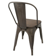 Pair of Lumi Source Oregon Industrial Farmhouse Stackable Dining Chairs in a set of two, featuring rustic wood seats and black metal frames.
