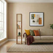 Pinnacle - Shelf Floor Lamp For Bedroom / Living Room, Long Shade - Natural Wood / White - R&R Furniture Gallery (Fountain Valley, CA)