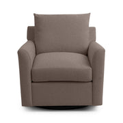 Classic Home Olivia swivel chair with a plush fabric seat and curved backrest, set on a rotating base for comfort and style.