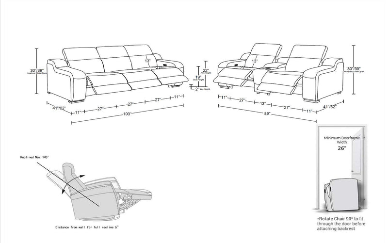 1116 - 6-Piece Modular Power Reclining Sofa And Console Loveseat Set In With 5 Power Recliners & Power Headrests