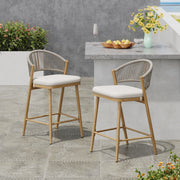 Outdoor 26" Counter Height Metal Frame Counter Stools With Scallop Shaped Backrest & Water Resistant Cushions - R&R Furniture Gallery (Fountain Valley, CA)