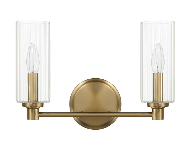 Regal - Double Light Vanity With Clear Ribbed Satin - Antique Brass / Clear - R&R Furniture Gallery (Fountain Valley, CA)