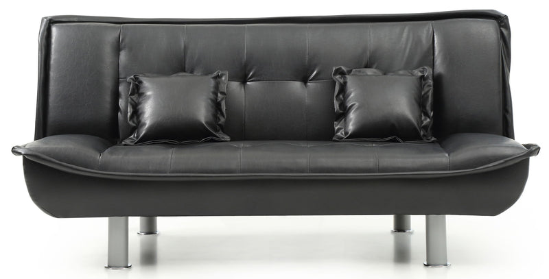 Glory Furniture Lionel sofa bed futon in neutral fabric, showcasing its compact, versatile design for living room or guest space.