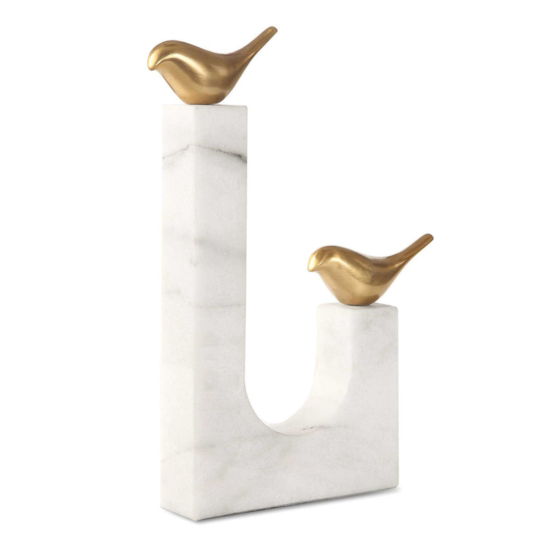 Brass Songbirds sculpture by Uttermost depicting detailed, elegant birds perched on a branch for sculptures and figurines.