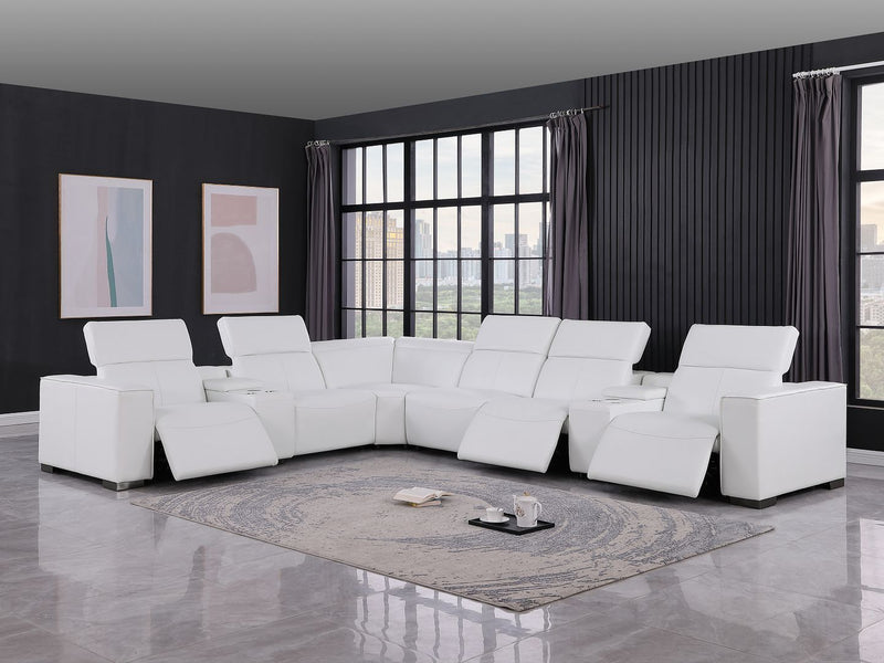 1208 - 8 Piece L Shaped Leather Sectional With 3 Power Recliners & Power Headrests