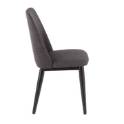 Set of two Lumi Source Tintori contemporary dining chairs in charcoal with sleek, modern design and curved backrests.
