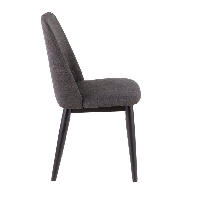 Set of two Lumi Source Tintori contemporary dining chairs in charcoal with sleek, modern design and curved backrests.