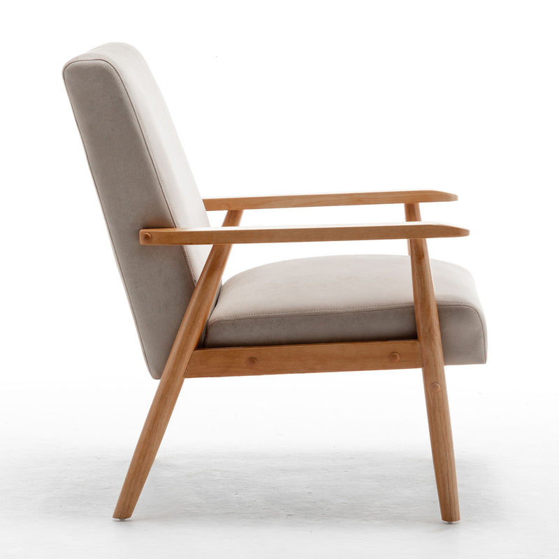 US Pride wide classic mid-century modern arm chair with wooden legs and upholstered seat and back in a stylish design.