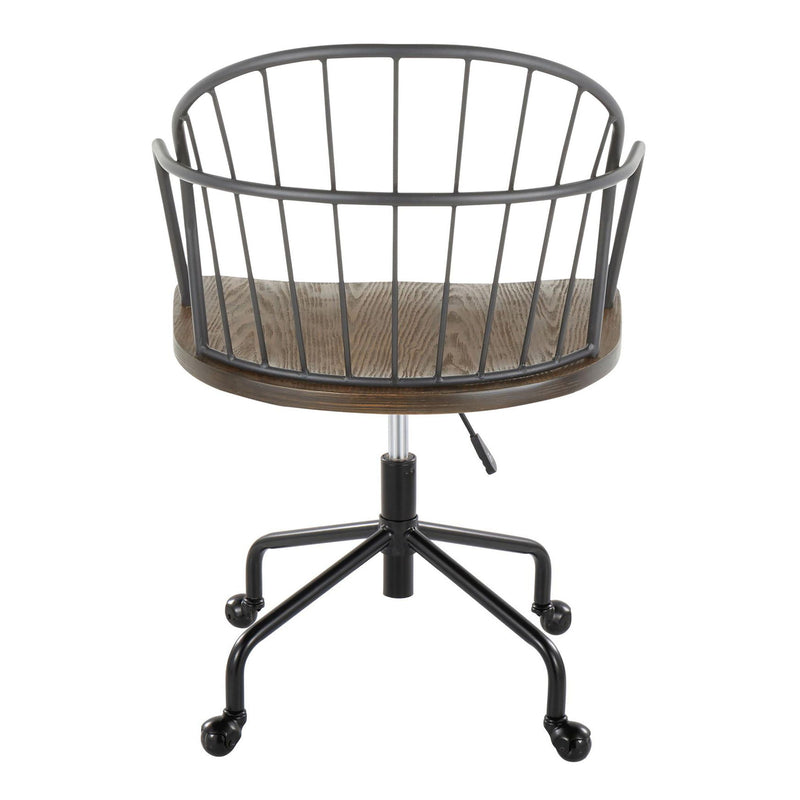 Lumi Source Riley farmhouse adjustable office chair with wooden accents and cushioned seat, suitable for home or office desks.