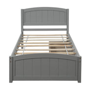 DreamHaus platform bed with matching headboard, footboard, and wood slat support, showcasing a modern wooden bedroom furniture set.