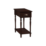 8th Street accent side table with 2 tiers, storage drawer, traditional style, featuring a sleek wooden finish and decorative design.