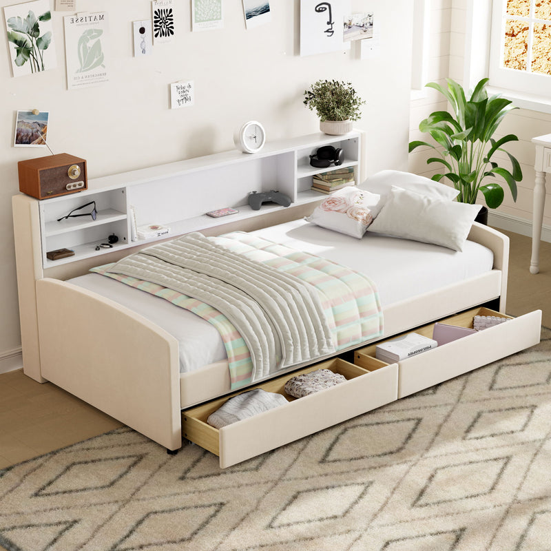 Luxurious Upholstered Platform Bed With Storage Drawers - R&R Furniture Gallery (Fountain Valley, CA)