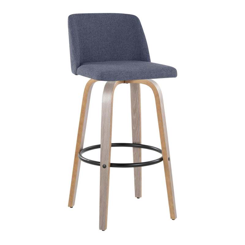 Set of two Lumi Source Toriano fixed height contemporary barstools with swivel and round footrest, showcasing sleek modern design.