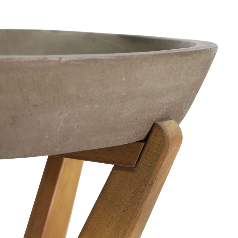 Contemporary Yukon side table by Noble House with a gray lightweight concrete top and acacia wood frame, modern and stylish.