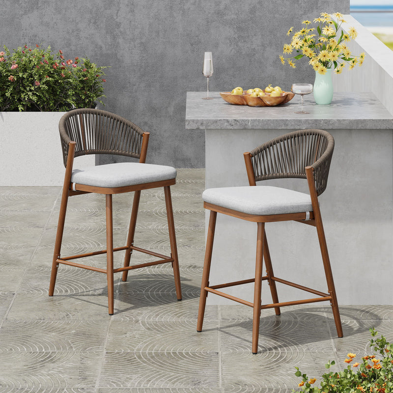 Outdoor 26" Counter Height Metal Frame Counter Stools With Scallop Shaped Backrest & Water Resistant Cushions - R&R Furniture Gallery (Fountain Valley, CA)