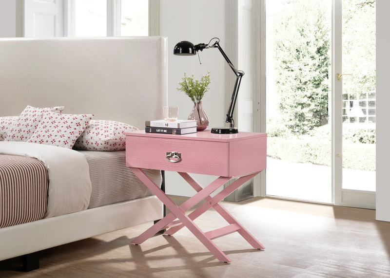 Glory Furniture durable accent nightstand with a sleek wooden finish, featuring a single drawer and open shelf for storage.