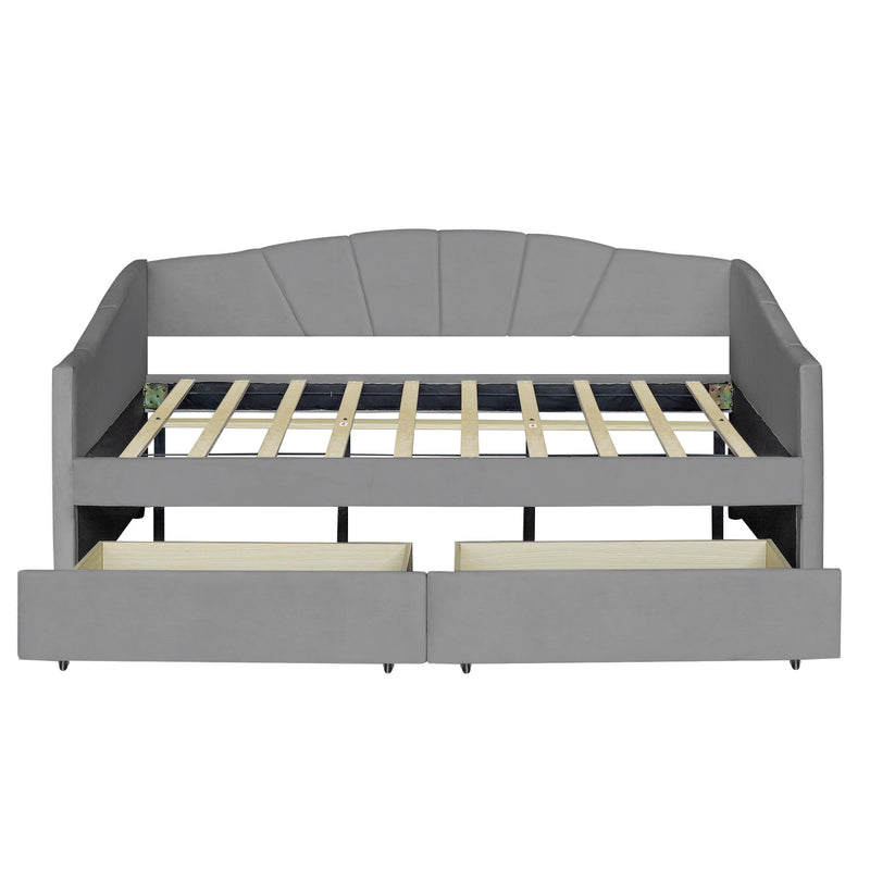 Upholstered Daybed With Two Drawers And Wood Slat - R&R Furniture Gallery (Fountain Valley, CA)