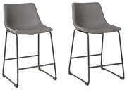 Pair of Signature Design by Ashley Centiar upholstered barstools with padded seats and wooden legs, set of two for kitchen or bar area.