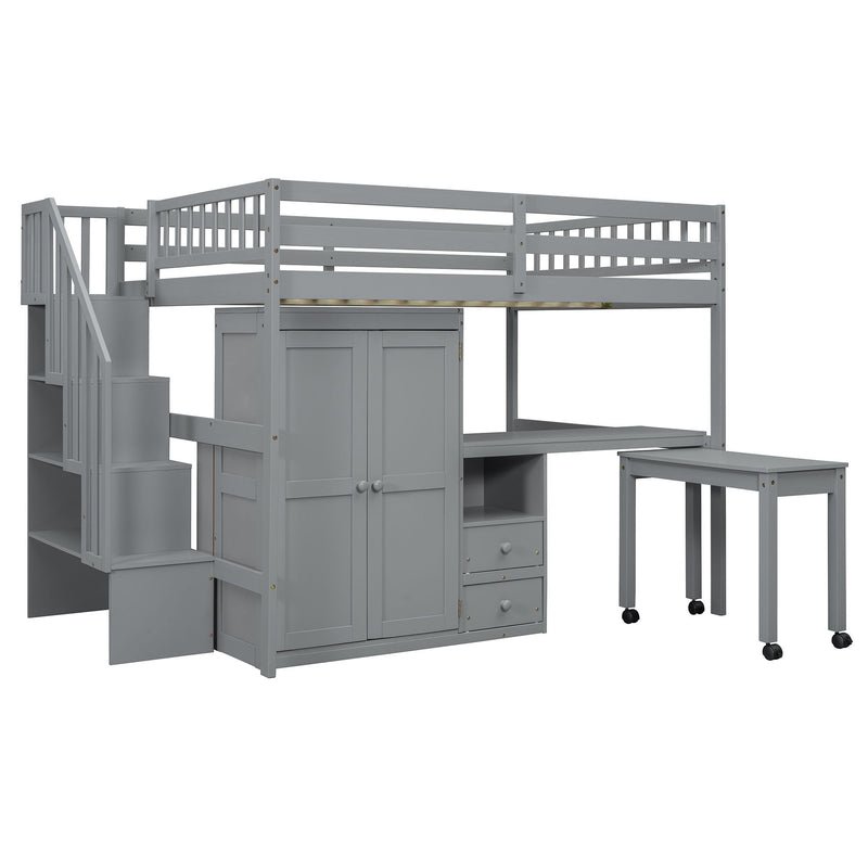 Loft Bed With Stairs, Bookshelf, Drawers, Desk & Wardrobe, Space Saving Multifunctional Furniture - R&R Furniture Gallery (Fountain Valley, CA)