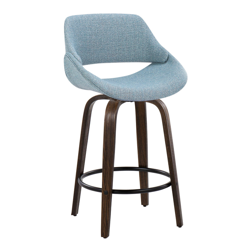 Set of two Lumi Source Fabrico mid-century modern fixed height counter stools with round footrests.