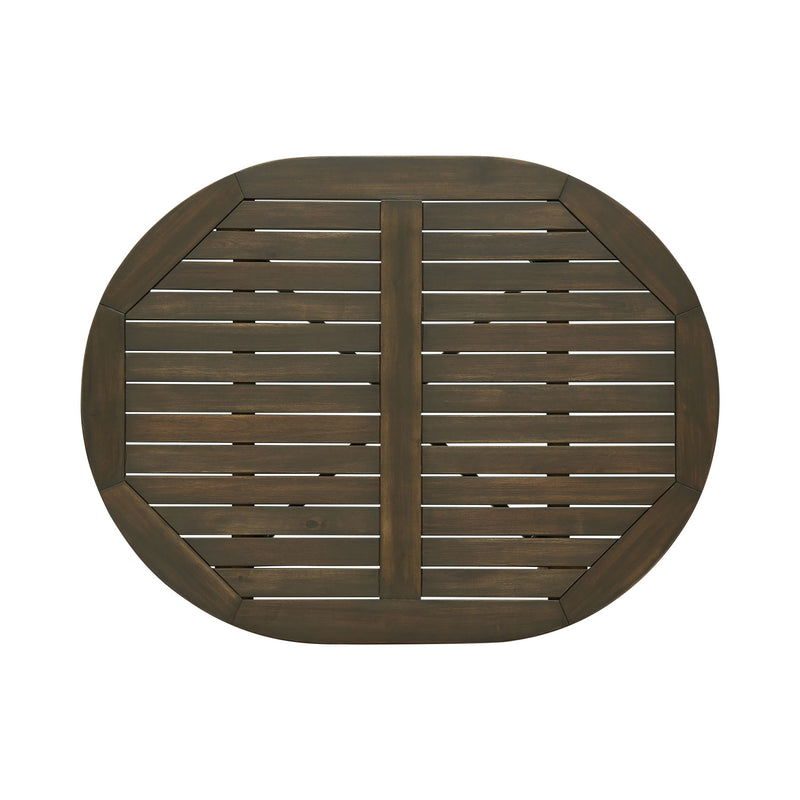 Noble House outdoor acacia wood bar table with slat top suitable for patio or garden seating areas.