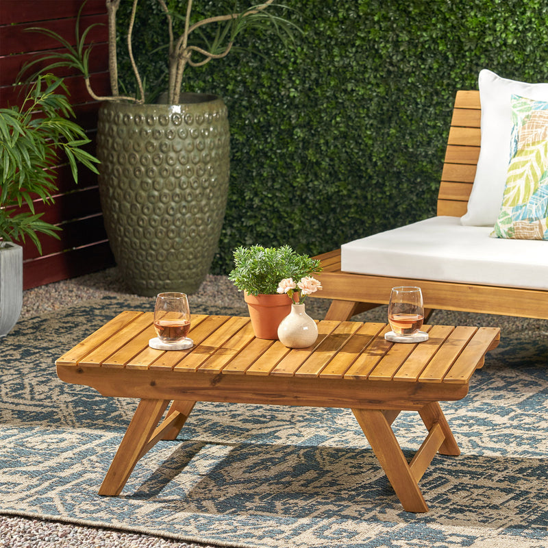 Outdoor Acacia Wood Coffee Table With Open Slat Design - R&R Furniture Gallery (Fountain Valley, CA)